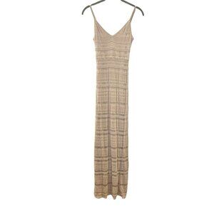 Bebe Y2K Beige Knit Striped V-Neck Slip Maxi Dress Beach Tan Bodycon‎ SP FLAW